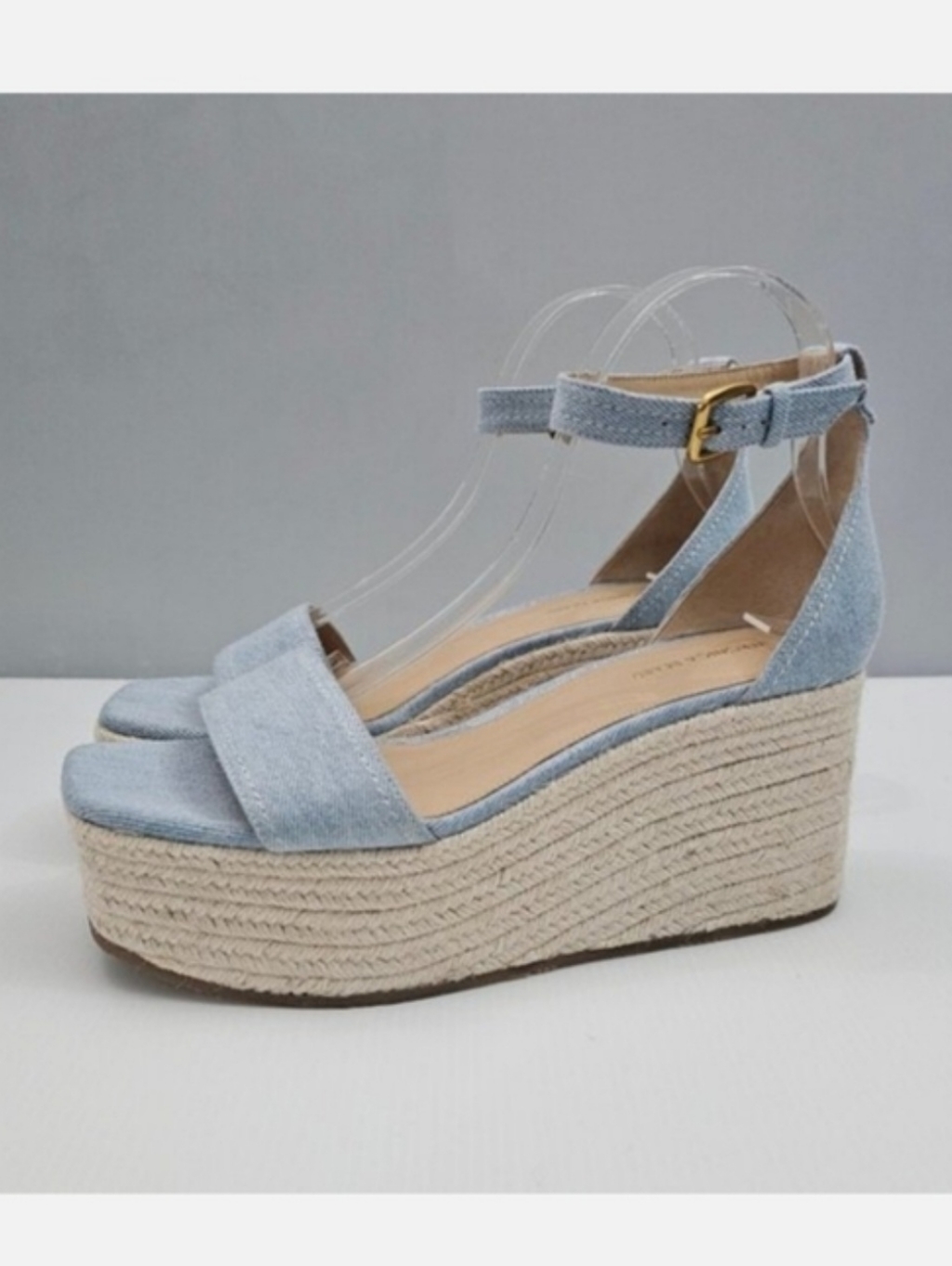 Veronica Beard Gianna Espadrille Wedge Sandal 9.5 Blue Denim Ankle Strap New